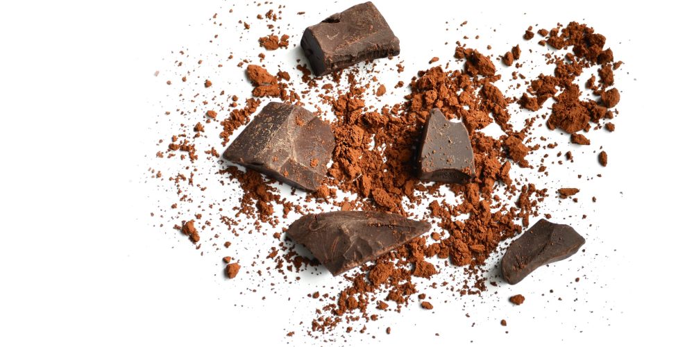 Chocolate,And,Chocolate,Powder,,,Cocoa,Powder,Isolate,On,White